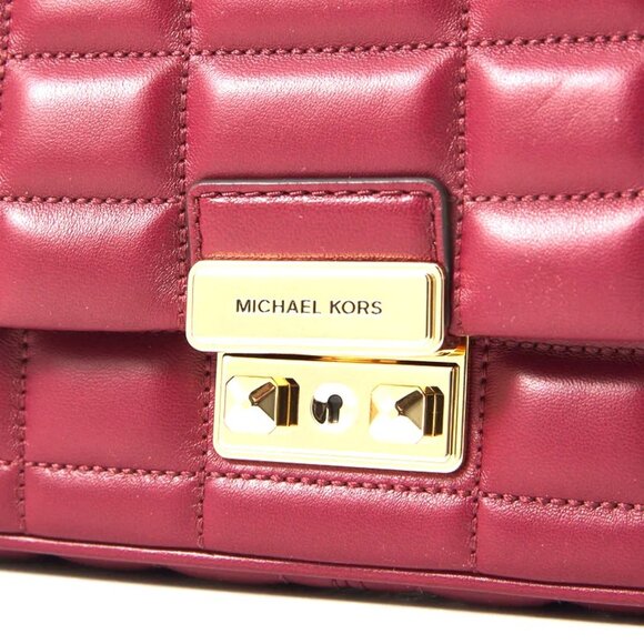 NWT ✅ Michael Kors TRIBECA Medium Quilted Top Handle Leather Satchel CRIMSON✨NWT - Picture 4 of 6